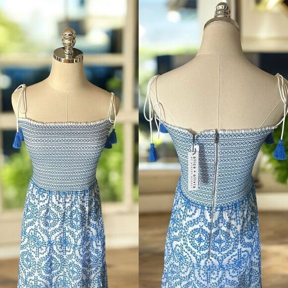 NEW ALICE + OLIVIA $695 Marna Maxi Midi Dress Off White/French Blue - Picture 8 of 14